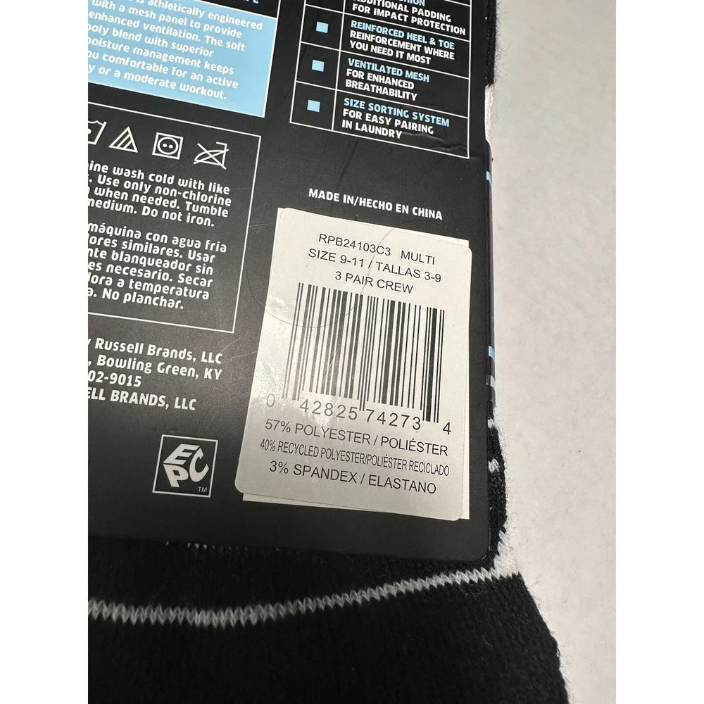 russell‎ boys performance active crew socks 3 pairs size 9-11